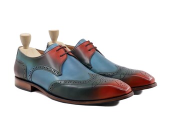 Scarpe derby classiche da uomo in vera pelle di vitello con patina multicolore Stringate con punta brogue derby Calzature da uomo Scarpe formali Scarpe fatte a mano da uomo