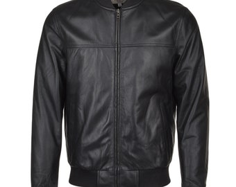 Mens Black Bomber Jacket Genuine Lambskin Handmade Leather Jacket Slim fit