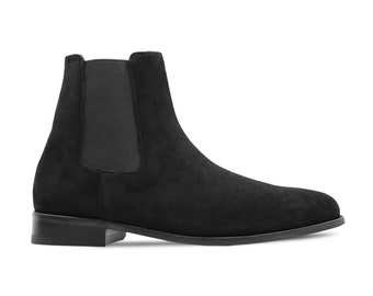 Chelsea Boots Black Baby Calf Ankle High Leather Boots Mens Handmade Dress Shoes