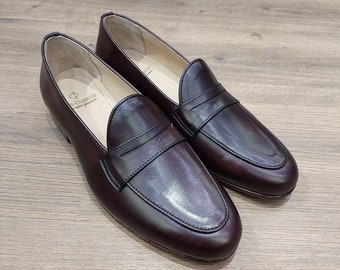 Penny Loafers Mens Belgian Loafers handmade shoes Calf Leather Slip ons Brown Leather Loafers Bespoke Dress Shoes