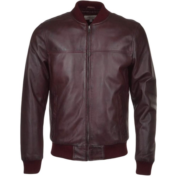 Leather Jacket Mens Burgundy Lambskin Leather Jacket Premium Bomber Leather Jacket by Pelle Classica