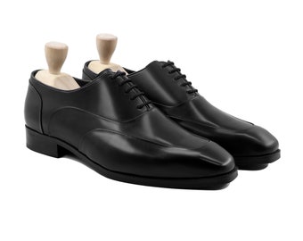 Black Oxfords Mens Handmade Leather Shoes Hidden Stitching Unique Design Calf Leather Dress Shoes