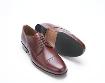 Derby Shoes Mens Leather Shoes Tan Brown Captoe Derby Handmade Leather Shoes Calf Leather