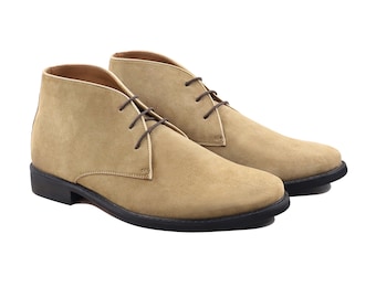 Chukka Boots Camel Suede Lace Up Mens Handmade Boots Calf Suede Leather Mens Casual Boots