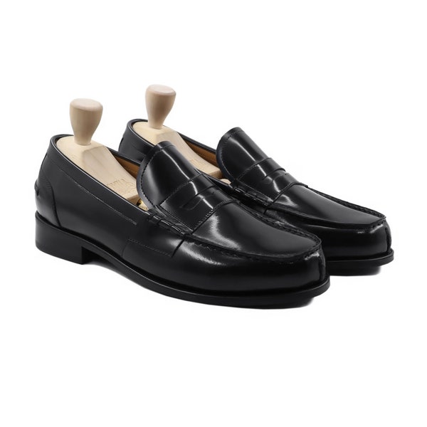 Black glossy CG Leather penny Loafer men Shoe handmade male footwear formal black Slip-On tuxedo black shinny shoe party wear smart casual