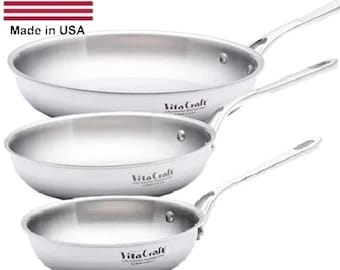 Juego de sartenes de acero inoxidable Health Craft, gourmet, de 7, 9 y 11 pulgadas, fabricado en EE. UU.