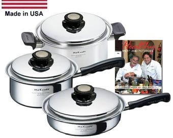 Health Craft 6-delars vattenfria kokkärlsset med ventilerade lock, 430 magnetiskt rostfritt stål, tillverkat i USA