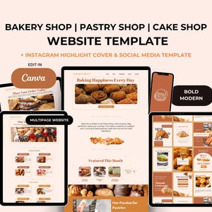 Bakery Shop Website Template Canva. Cake Shop Website Canva Template Design. Pastry Shop Website. Bakery Business Page. Cafe Website Canva