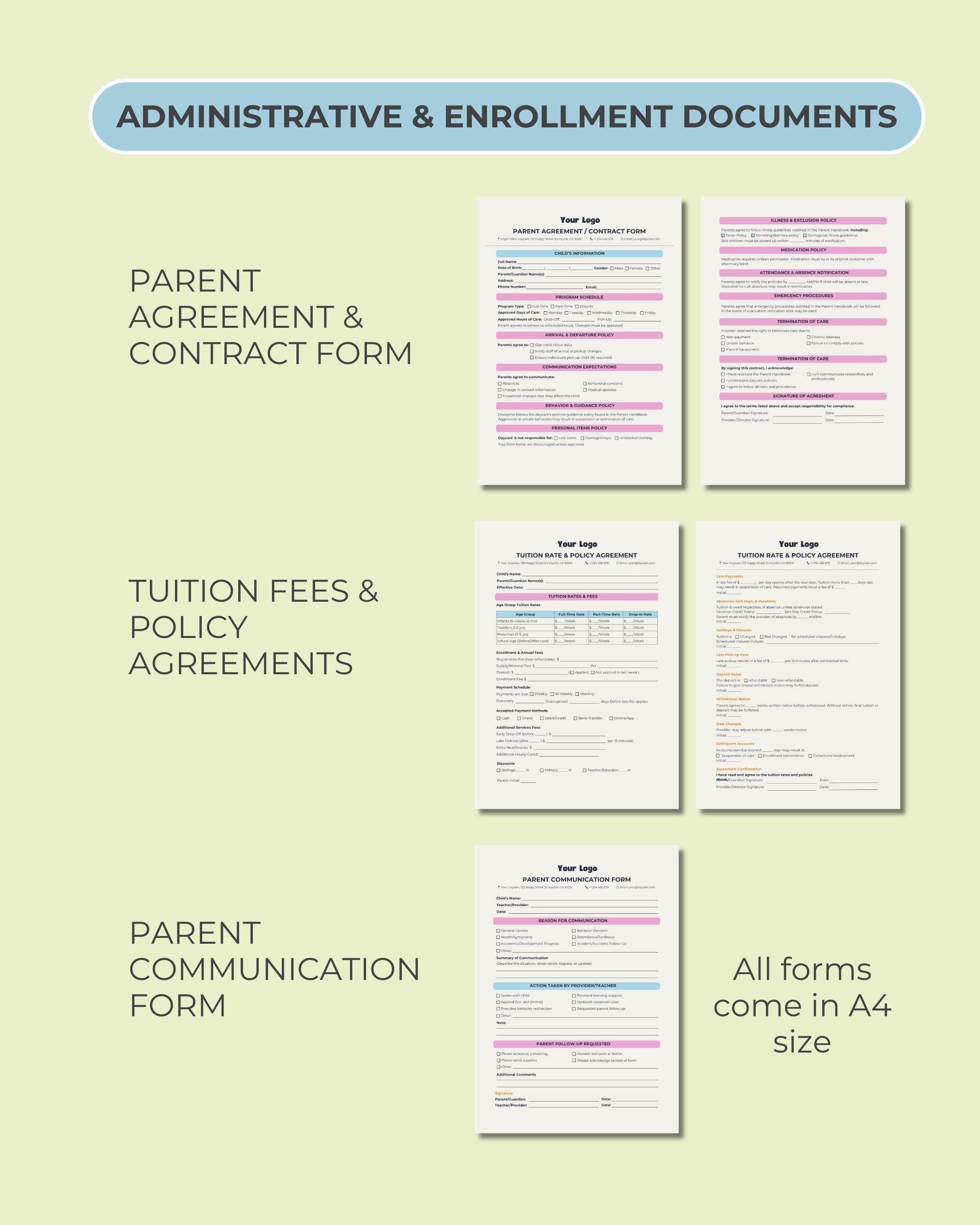 Editable Daycare Forms Kit, Canva Templates Preschool & Childcare ...