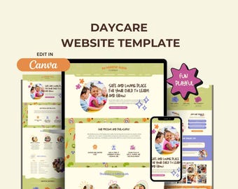 Daycare Canva One Page Website Template. Fun and Playful Preschool Website Template. Canva Website for Childcare, Early Learning Center, Kid