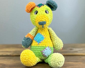 Crocheted Patchwork Bear Plush