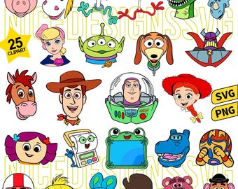 Cartoon Character Faces Clipart Mega Bundle SVG PNG, Cowboy and Space Hero Cut Files for Cricut, Toy Theme Birthday Party Vector Designs
