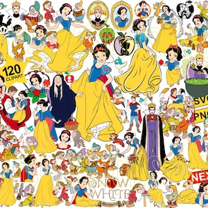 Puede incluir: Una colección de 120 imágenes de clipart de Blancanieves. Las imágenes presentan a Blancanieves, la Reina Malvada, los Siete Enanitos y otros personajes del clásico cuento de hadas de Disney. Las imágenes están en una variedad de poses y expresiones, y son perfectas para usar en manualidades, scrapbooking y otros proyectos creativos.