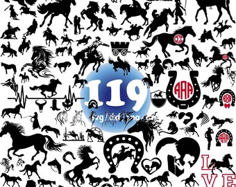 Pferd Silhouette SVG, Pferde SVG, Hufeisen SVG, Pferdekopf SVG, Pferdeliebhaber SVG, Pferde SVG, Tier SVG, Pferdeherz SVG, Schnittdateien für Cricut