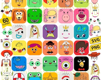 Toy Faces Svg Png Bundle, Toy Cartoon Tshirt Design, Toy Character Faces Svg Cut Files, Toy Sublimation Png, Icons Toy Birthday Svg Design