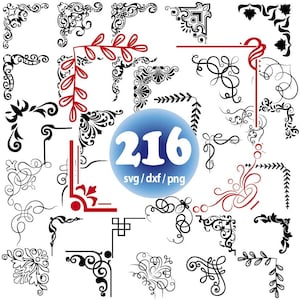 Puede incluir: Una colección de 216 elementos de diseño de esquina en blanco y negro, que incluyen formas florales, geométricas y abstractas. Los diseños son perfectos para agregar un toque decorativo a proyectos digitales o impresos.