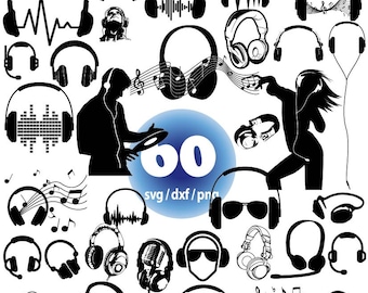 Hörlurar Svg Bundle, Hörlurar Svg, Headset Svg, DJ Svg, Musik Svg, Hörlurar Clipart, Musik Silhuett Svg, Klippfiler för Cricut