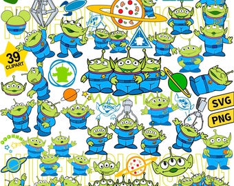 Green Space Martians Svg Png Clipart Bundle, Three Eyed Alien Svg Cut Files for Cricut, Retro Futuristic Pizza Planet Svg Vector Designs