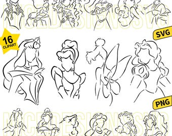 Princess Outline Svg Png Bundle, Princesses Outline Design, Princess Family Vacation Trip Svg, Princess Friends Svg, Princess Squads Svg