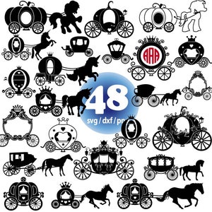 Carriage Svg Bundle, Horse Carriage Svg, Cinderella Carriage Svg, Carriage silhouette Svg, Princess Horse Carriage Svg, Cut Files for Cricut