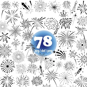 Pode incluir: Uma coleção de 78 ilustrações de fogos de artifício em preto e branco. As ilustrações são de vários estilos e tamanhos, incluindo fogos de artifício individuais, explosões de fogos de artifício e fogos de artifício com rastros. As ilustrações são perfeitas para usar em scrapbooking digital, criação de cartões e outros projetos de artesanato.