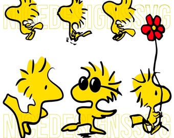 Cute Cartoon Yellow Bird Svg Png, Woodstock Bird Svg, Cute Dancing Beagle Dog and Yellow Bird Svg, Cricut file Svg,