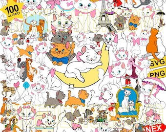 Elegant Feline Svg Png Bundle, Beloved Cat Characters Svg, Marie And Friends Svg, Classic Cat Svg, Cartoon Cat Svg, Magic Kingdom Svg