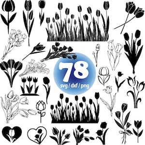 Tulips Svg Bundle, Tulip Svg, Spring Flower Svg, Floral Tulip Silhouette Svg, Floral Svg, Flower Svg, Cut Files for Cricut