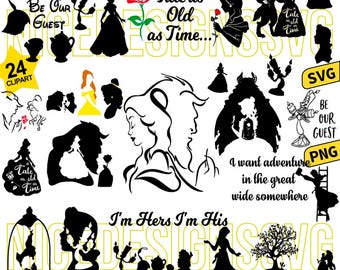 Princess Silhouette Clipart Svg Png Bundle, Tale As Old As Time Svg, Beauty Svg Princess, Beast Svg, Belle Svg Clipart, Cut Files For Cricut