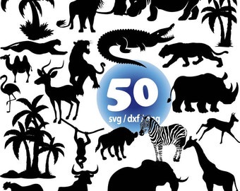 Jungle Safari Animals Svg Bundle, Giraffe, Elephant, Rhino, Lion King Tree Svg, Zoo Crew & Animal Silhouette Svg, Cut Files for Cricut