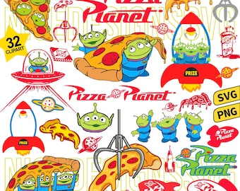Bundle Space Pizza Clipart Svg Png, Little Green Svg, Alien Claw Machine Svg Cut Files, Melting Cheese Toy Birthday Party Png Sublimation