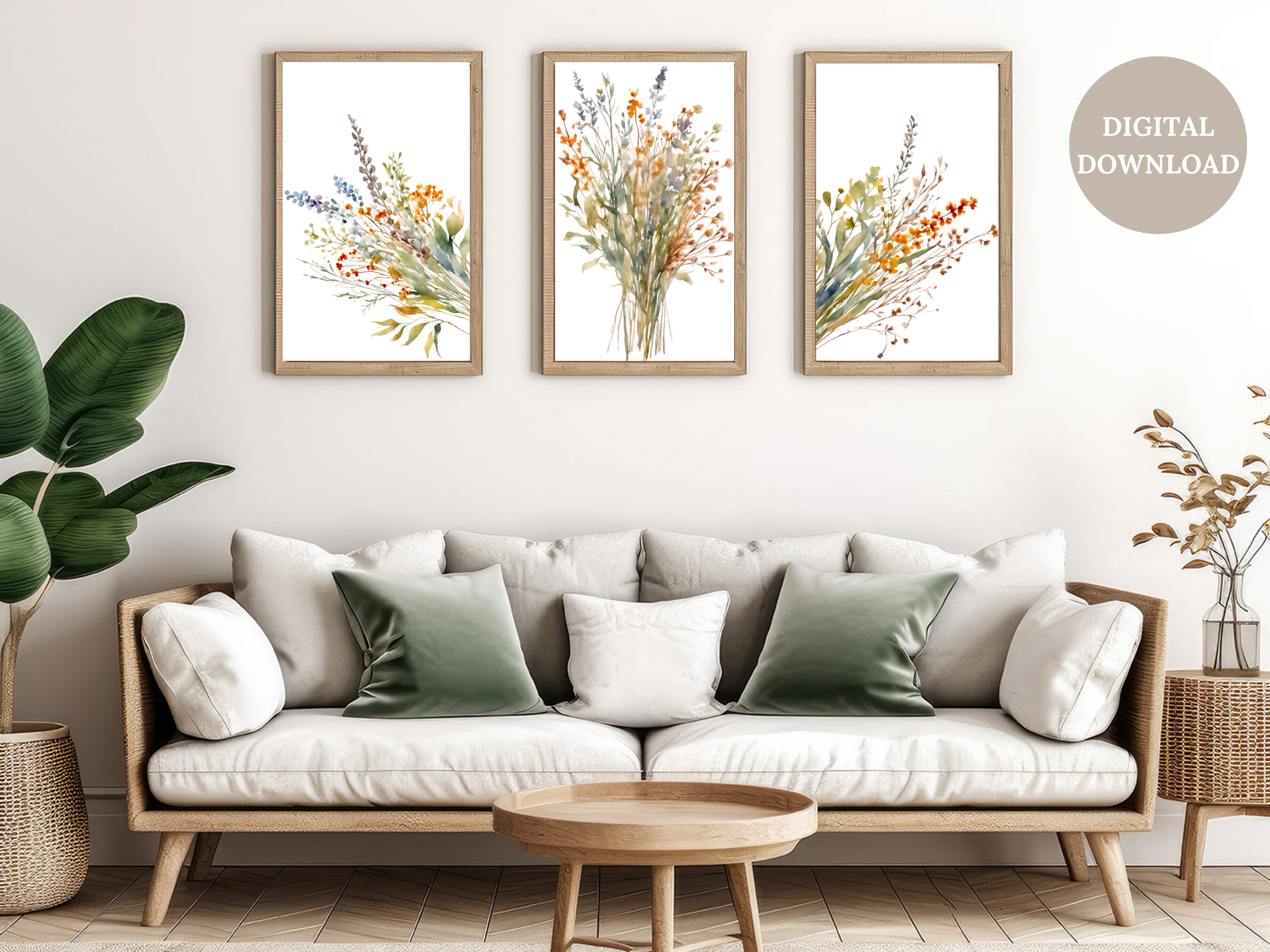 Floral Watercolor Wildflower Prints, Printable Set of 3 Wall Art ...