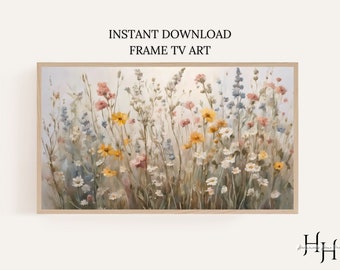 Spring Frame TV Art, Wildflower Field Artwork, Samsung Frame TV Art, Vintage Oil Painting, Floral TV Art, Botanical Art, Instant Download