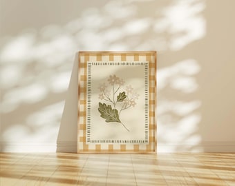 Yellow Gingham Flower Printable | Vintage Art Print | Digital Download Wall Art | Cottagecore Gift Idea