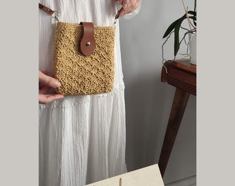 Crochet Raffia Bag,Shoulder Tote Bag, Handmade Raffia Crossbody Phone Bag,Raffia Mini Phone Bag, Raffia messenger purse Bag, mother's day