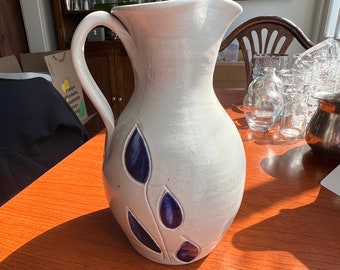Williamsburg (VA) Pottery Pitcher, Salt-Glazed with Cobalt Leaves