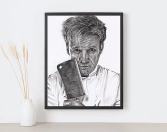 Lámina artística de Gordon Ramsay / Arte mural de chef / Decoración de cocina / Póster de chef famoso / Regalo para amantes de la comida