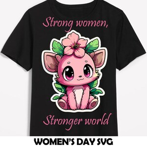 Sticker créature de dessin animé rose mignon journée de la femme Adorable sticker animal kawaii floral personnage mignon sticker esthétique pastel téléchargement numérique