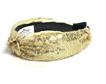 Gold Sequin Knotted Headbands/Knotted Headbands/Gold Knotted Headbands/Sequin Knotted Headbands/Hair Accessories/Sparkling