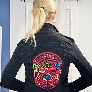 XS Upcycled Denim Jacket: Extra Small, Handmade Mola Appliqué