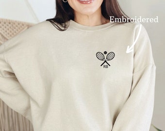 Tennis Embroidered  Personalized Initials Unisex Crewneck Sweatshirt Custom Tennis Sweatshirt Preppy Tennis Initials Outfit Top Gift for Her