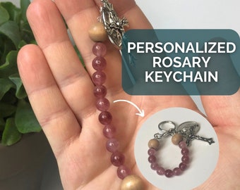 One Decade Rosary Keychain Mama Keychain Rosary Grandma Gift Catholic Woman Rosary Tenner Rosary Key Ring Prayer Beads Keychain Personalized