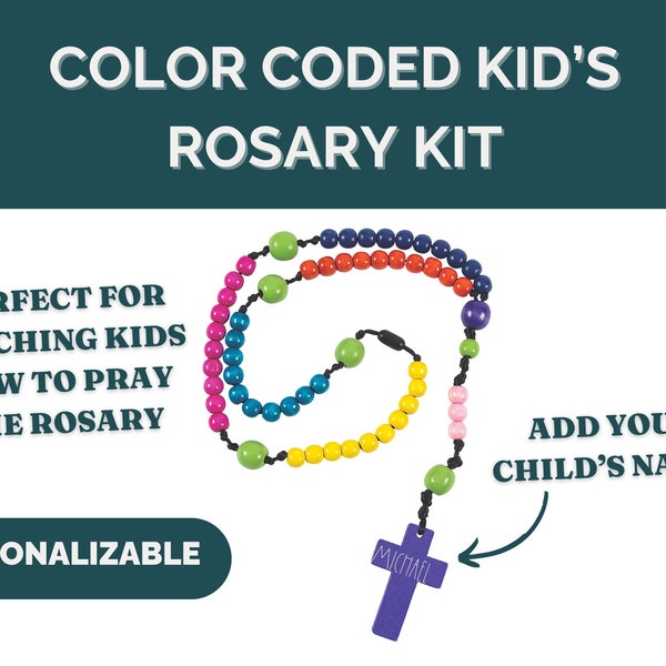 Personalized Kids Rosary Kit for Teaching Children How to Pray the Rosary Craft for Children Color Coded Rosary Kit for Kids Rosary