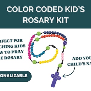 Kit rosario personalizzato per bambini per insegnare ai bambini come pregare il rosario Artigianato per bambini Kit rosario con codice colore per bambini Rosario