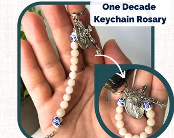 One Decade Rosary Catholic Pocket Rosary Keychain Prayer Bead Christian Gift Rosary Key Ring Prayer Keychain Cross Single Decade Rosary Mini