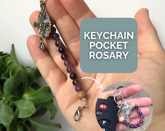 Catholic Pocket Rosary One Decade Rosary Keychain Prayer Bead Christian Gift Rosary Key Ring Prayer Keychain Cross Single Decade Rosary Mini