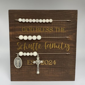 Custom Rosary Wedding Gift for Catholic Couple Wedding Present for Catholic Newlyweds on Wedding Day Personalized Family Sign for Catholics