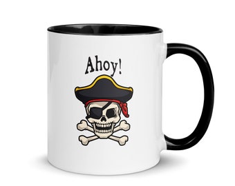 Caneca de café 11oz do pirata - Ossos-Ahoy de Cap'm! Xícara de café branca e preta, presente perfeito para amantes de aventura, ideal para conversar como um dia de pirata
