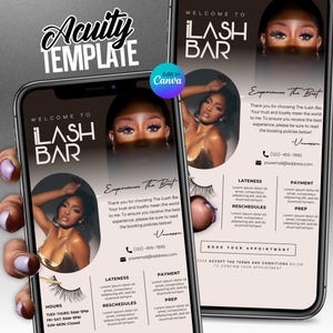May include: A black and white mobile phone mockup featuring a pink and white graphic design for a lash bar business. The graphic includes the text "Welcome to ILASH BAR" and "Experience The Best". The phone mockup is being held by a hand.