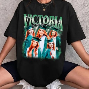 Custom afstuderen bootleg rap T-shirt, custom afstuderen bootleg shirt met gezicht foto vintage jaren 90, klasse van 2024 shirt, afgestudeerde geschenken
